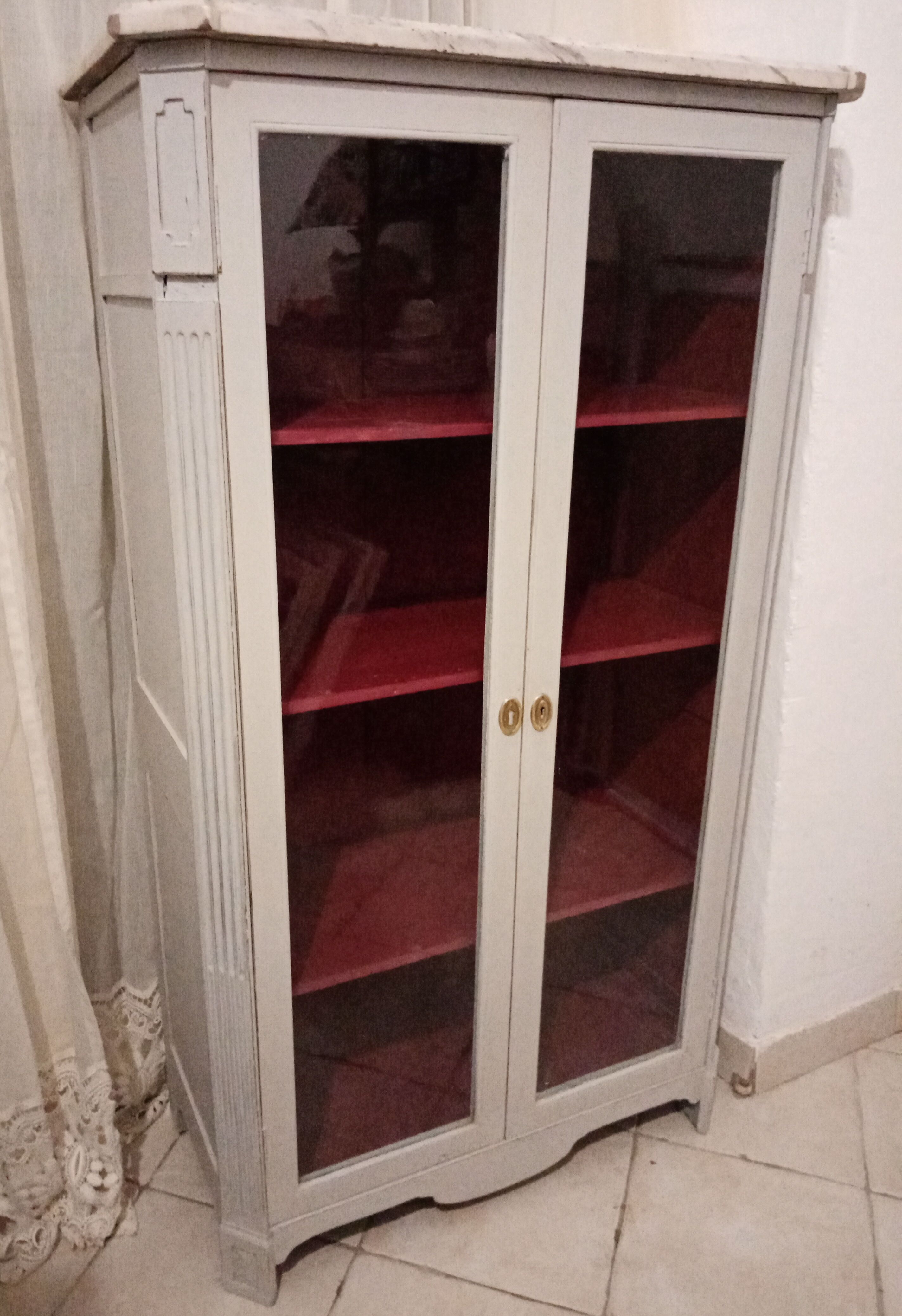 Silver library patina 2 doors on marble 147 x 81 cm