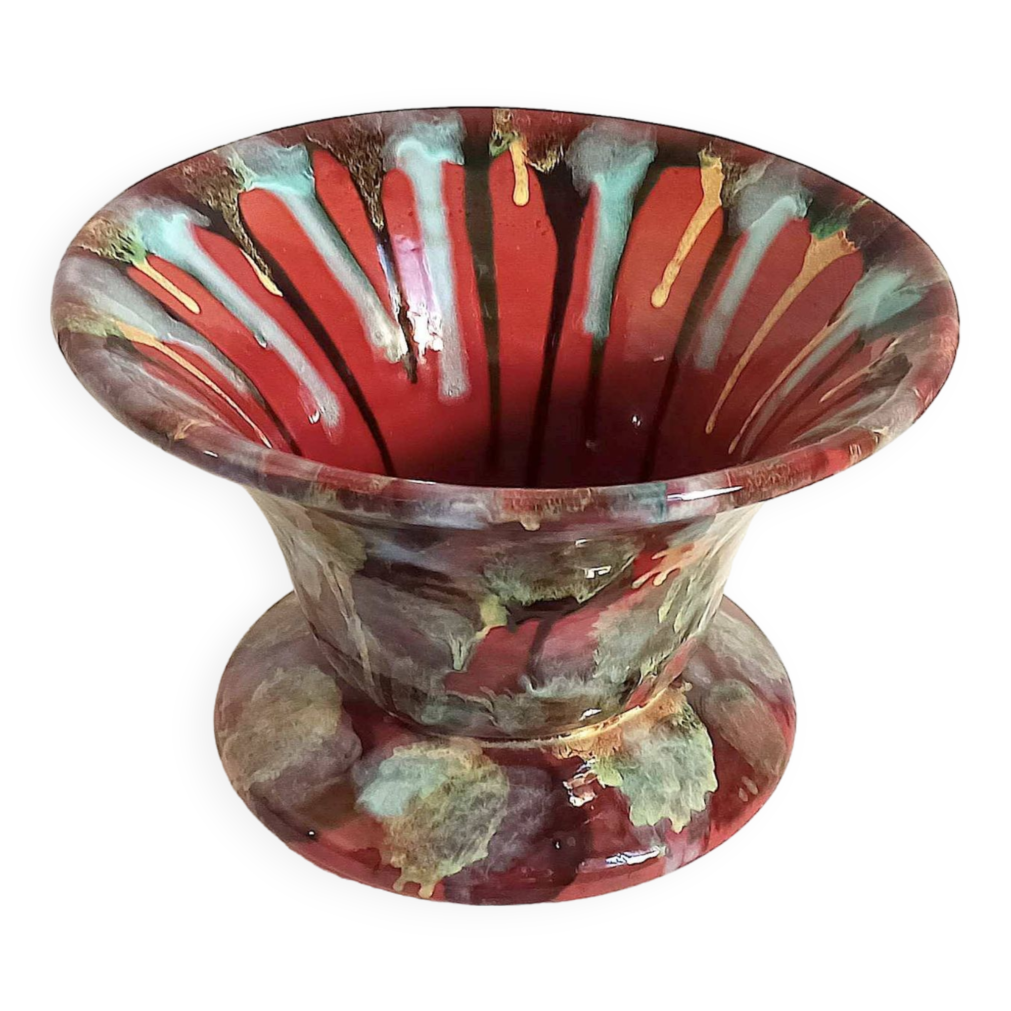 Coupe sur pied céramique multicolore (vide poche ou autre) années 60 diamètre 26,7 cm