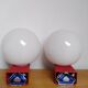 2 postmodern opaline and red metal wall lights, 1980