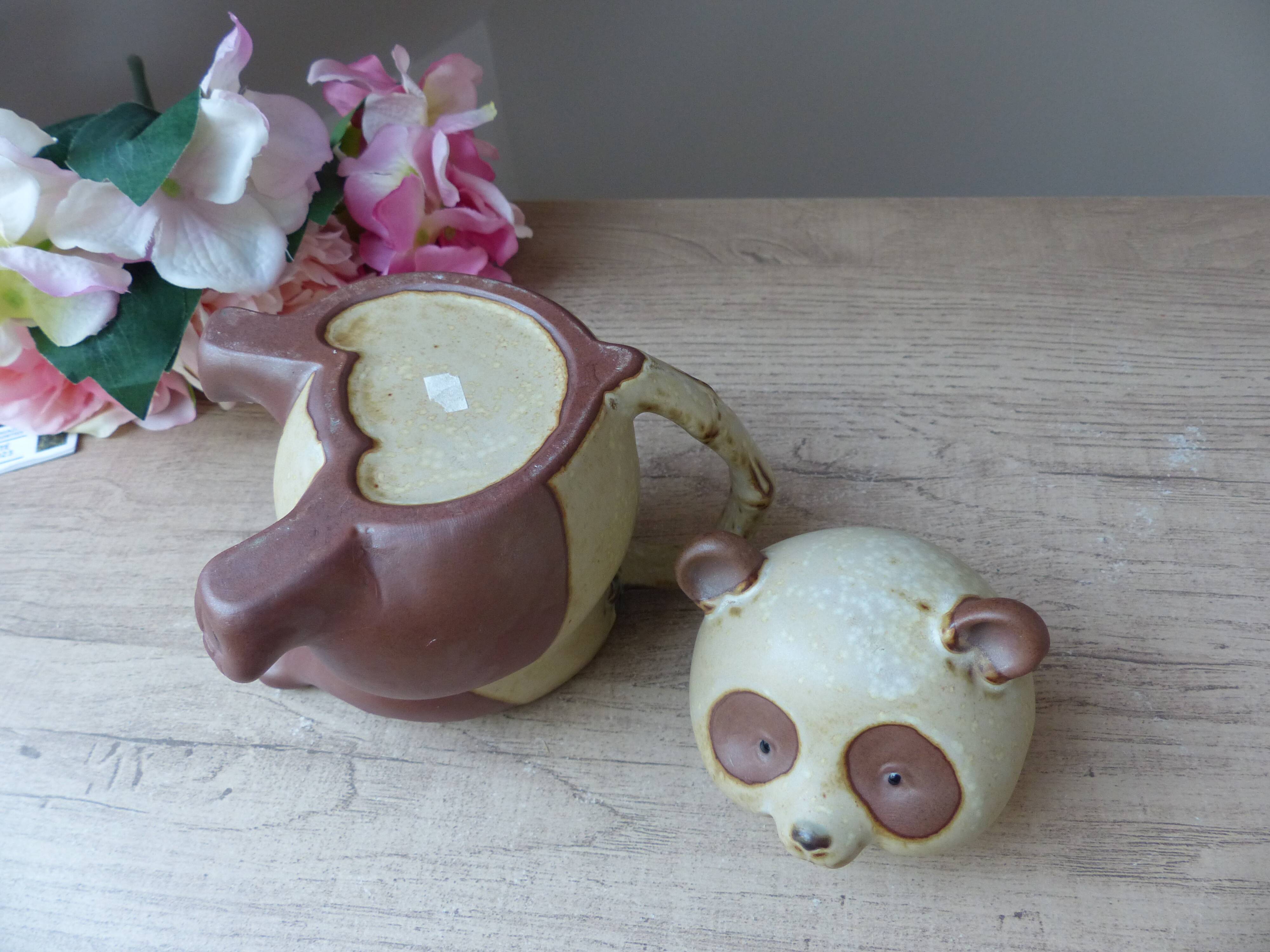 Vintage Authentic Zoomorphic Panda Teapot in Japanese Stoneware