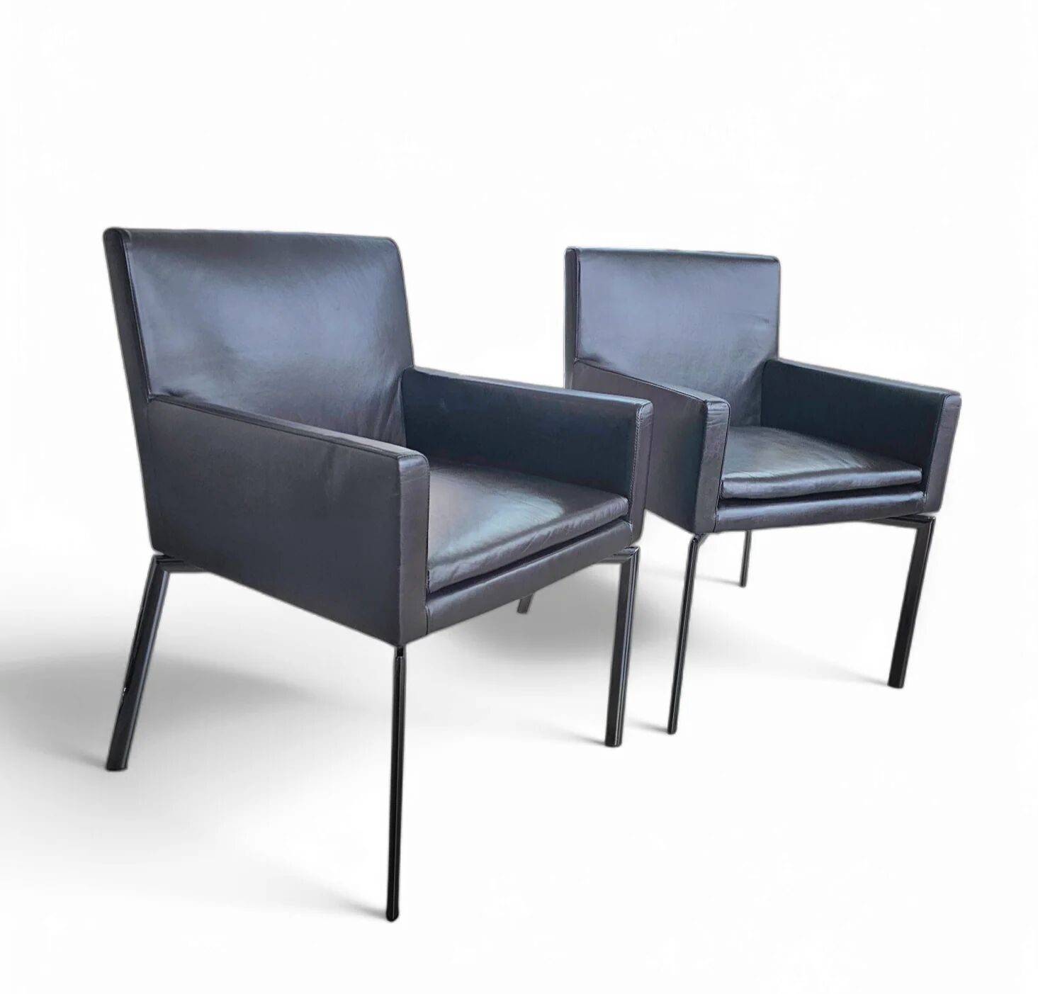 2 x Manet Minotti arm chairs 1990s / dark brown leather / chrome height 83