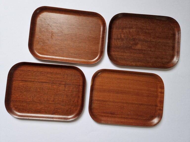 Set of Four Midcentury Serving Teak Trays Backman for Airlines, Finland, 19