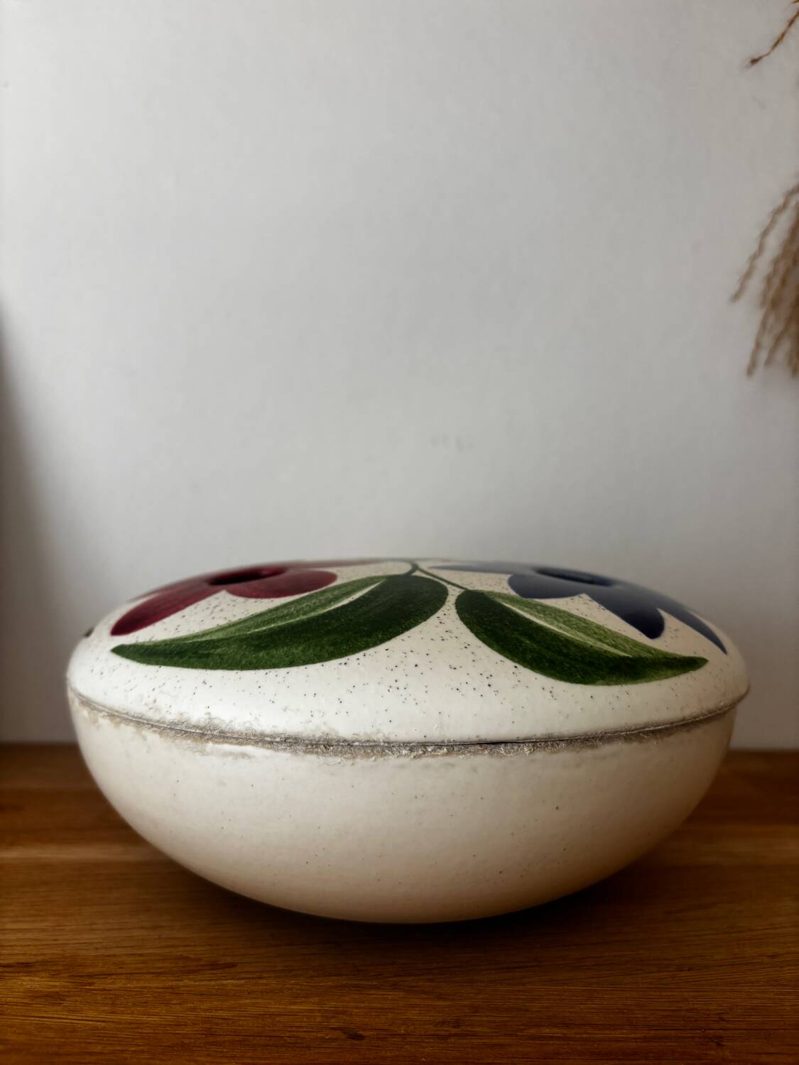 Charming vintage ceramic flower vase with floral decoration from the 1970s.