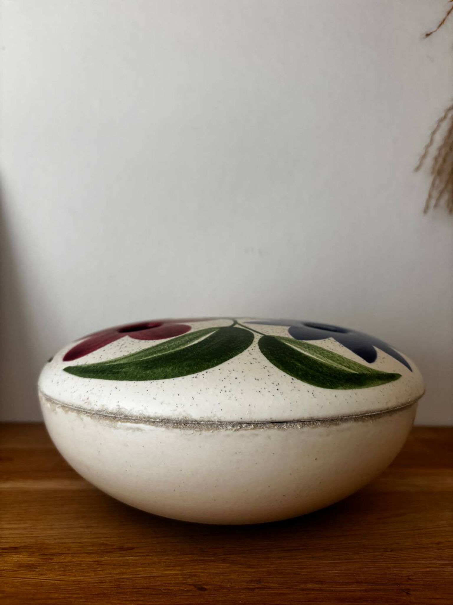 Charming vintage ceramic flower vase with floral decoration from the 1970s.