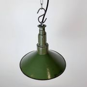 Industrial Green Enamel Military Pendant Lamp with Cast Aluminium Top, 1960