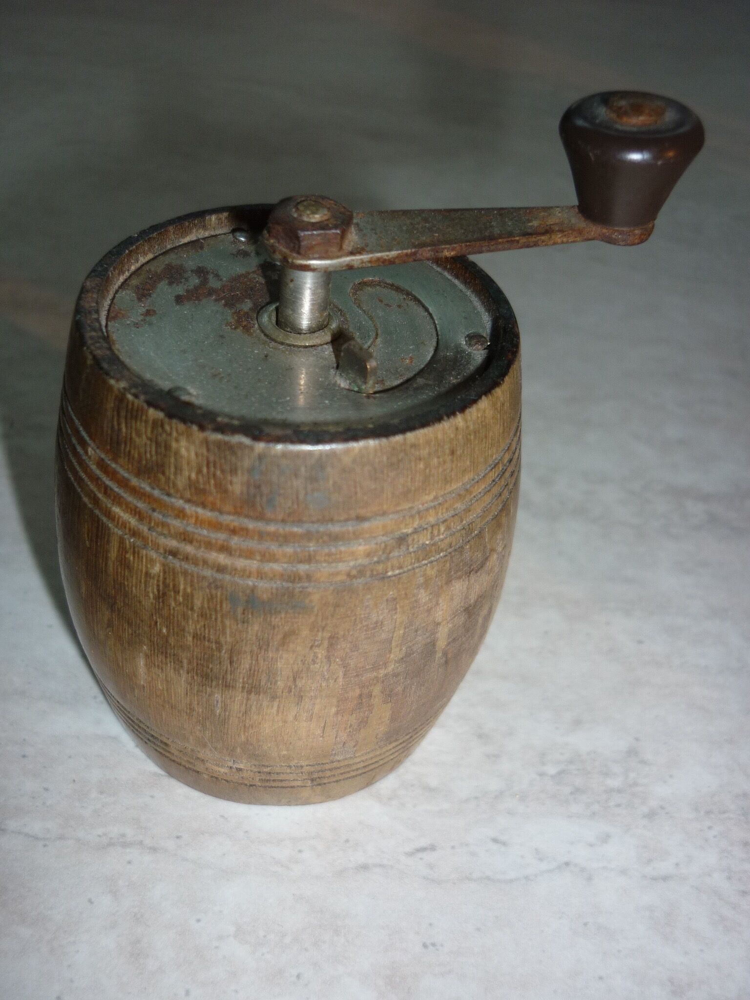 Pepper mill in vintage wooden barrel