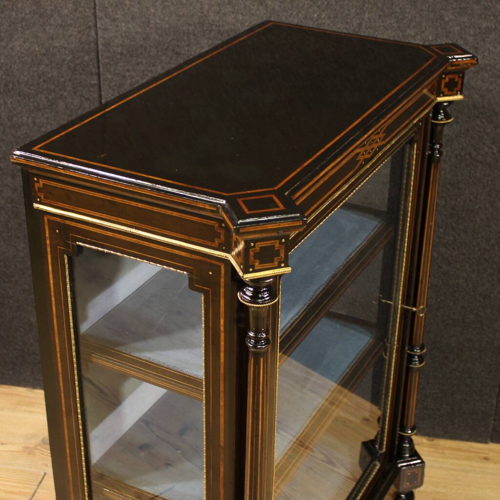 19th century English inlaid display cabinet