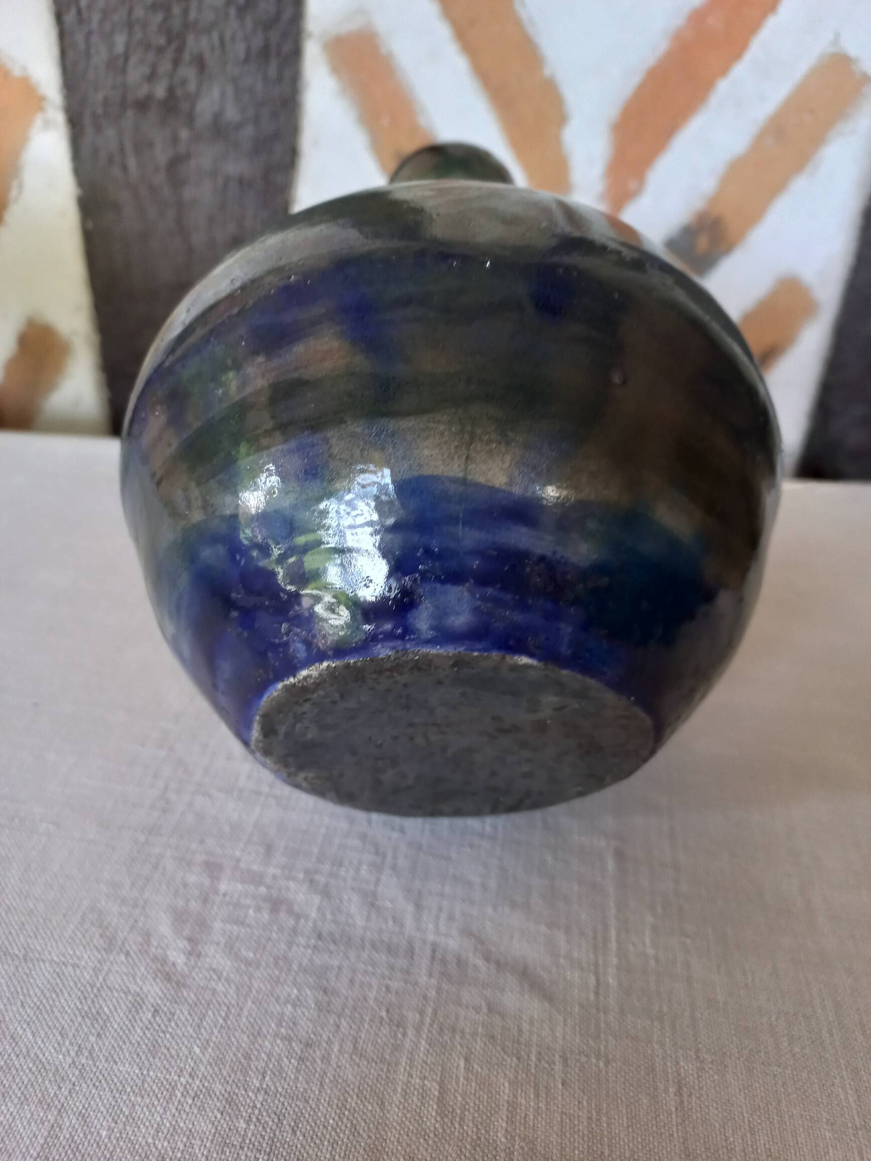 Glazed ceramic vase with blue reflections 1970