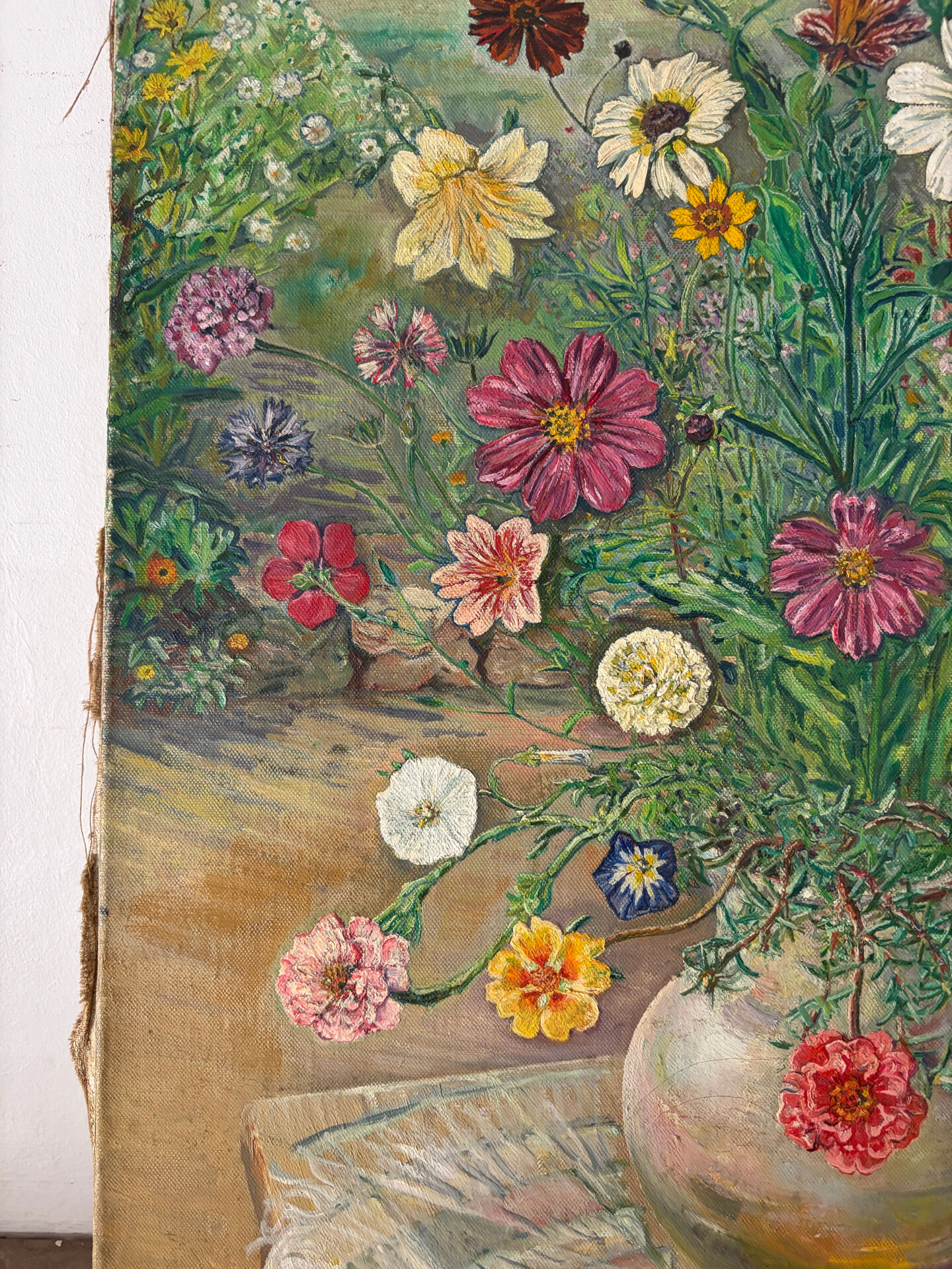 The cross bouquet, oil on canvas signed Maurice Bouillot 1947