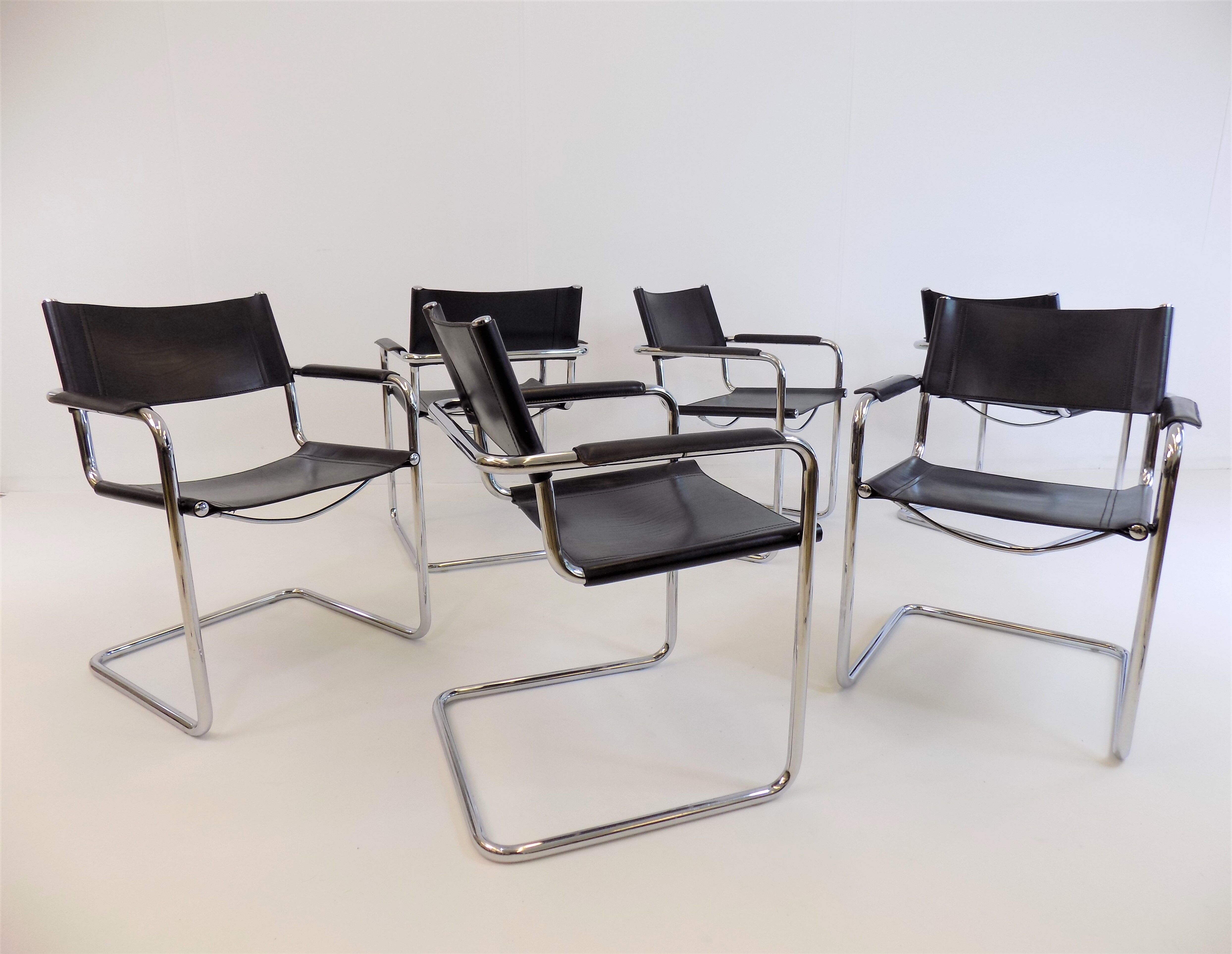 Set of 6 leather cantilever chairs