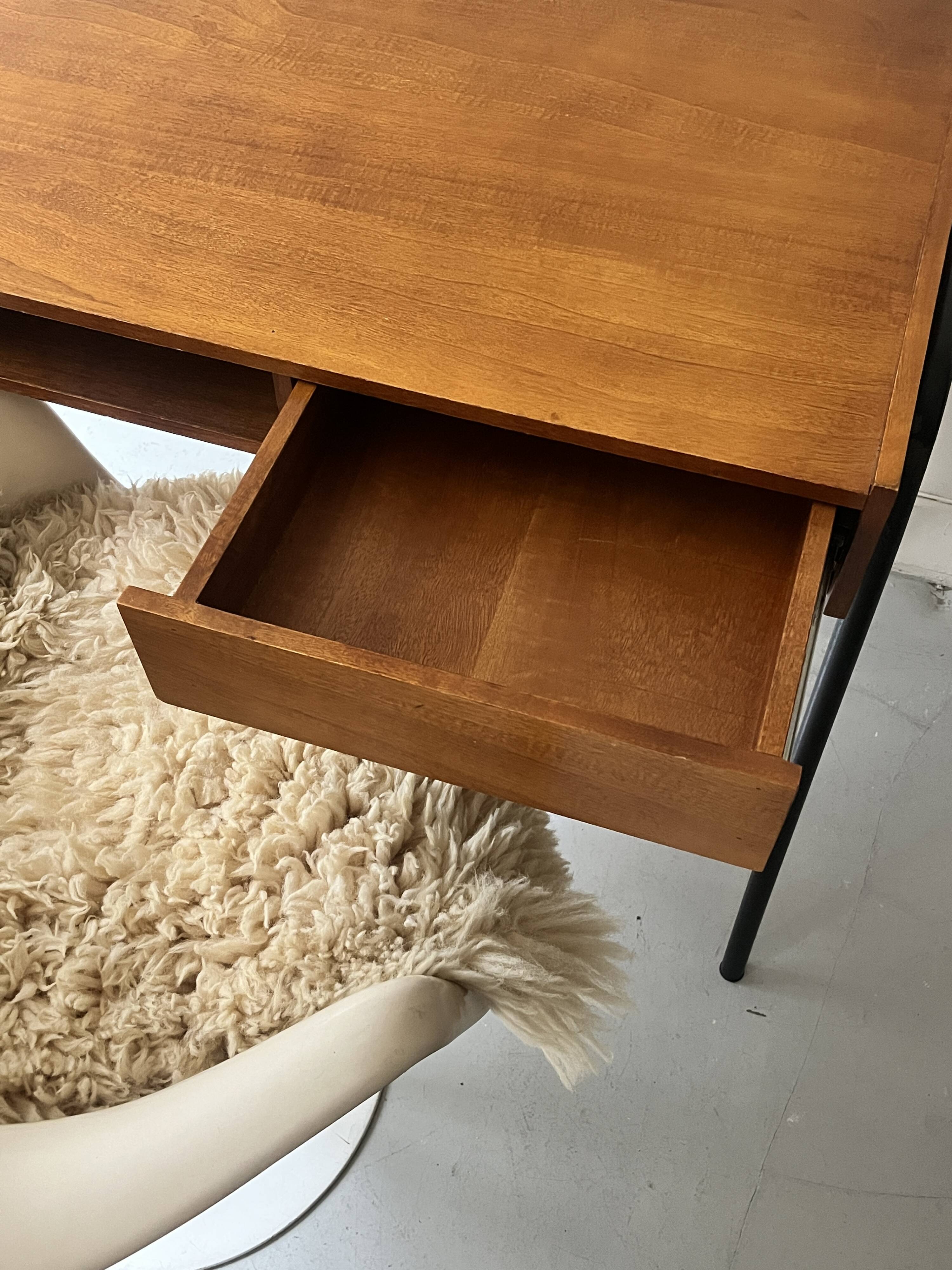Desk in wood and black metal design 1950