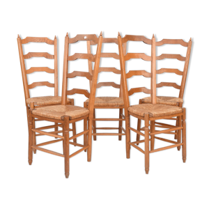 Série de 5 chaises paillées