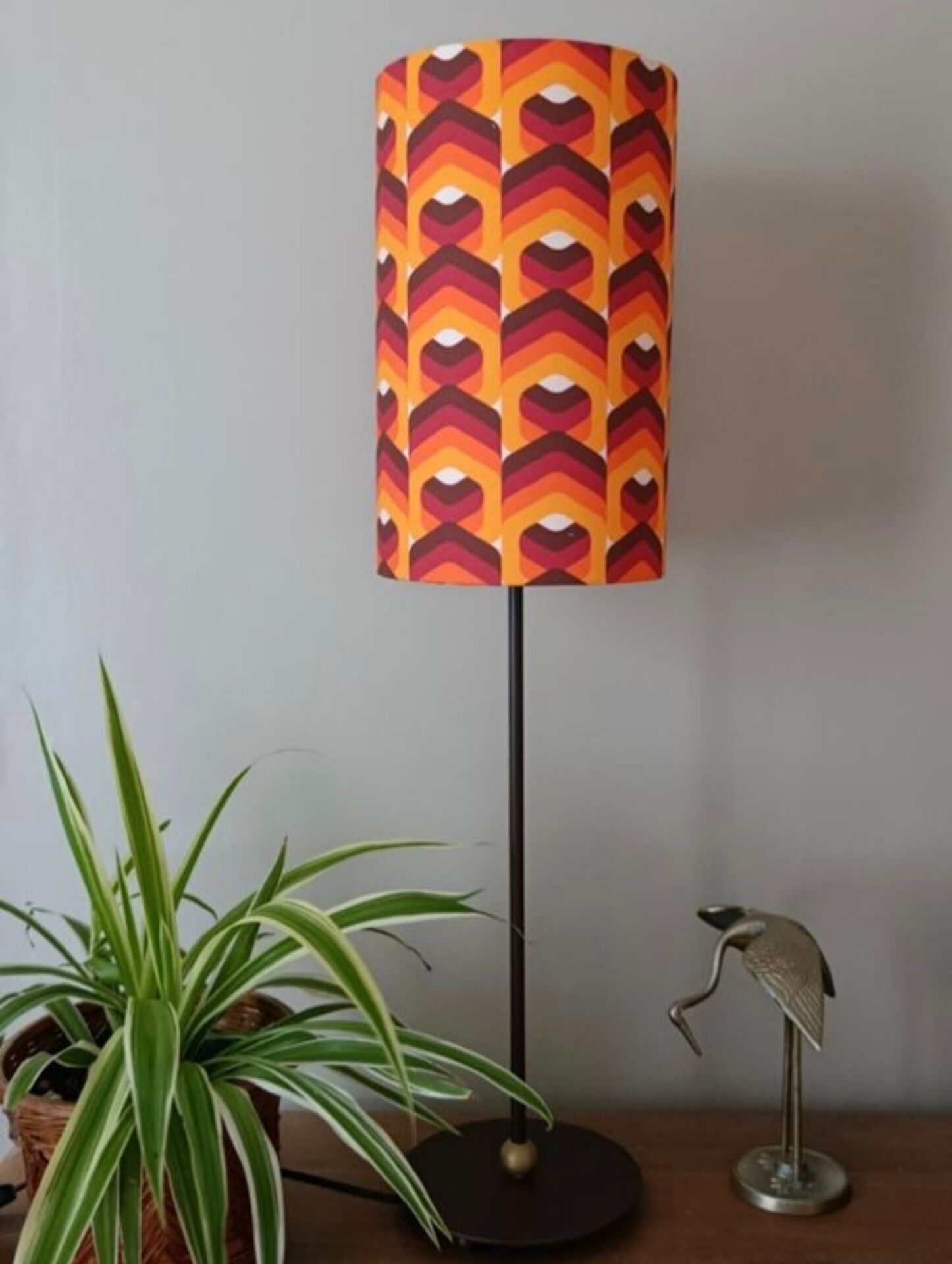 table lamp metal | geometric printed lampshade seventies style