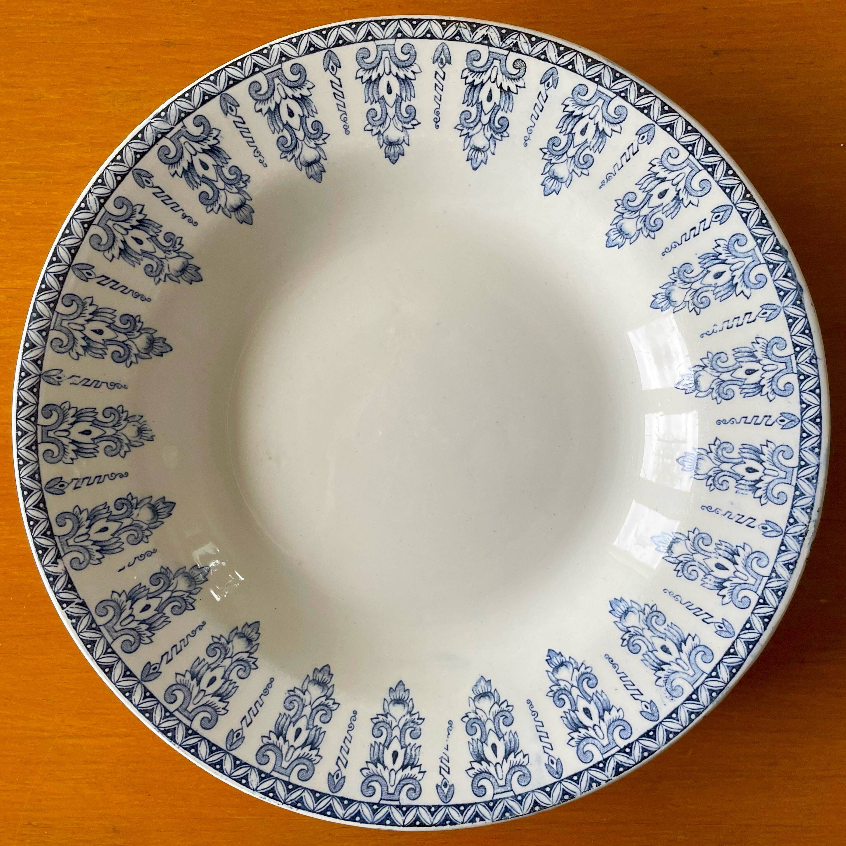 5 old GIEN earthenware soup plates