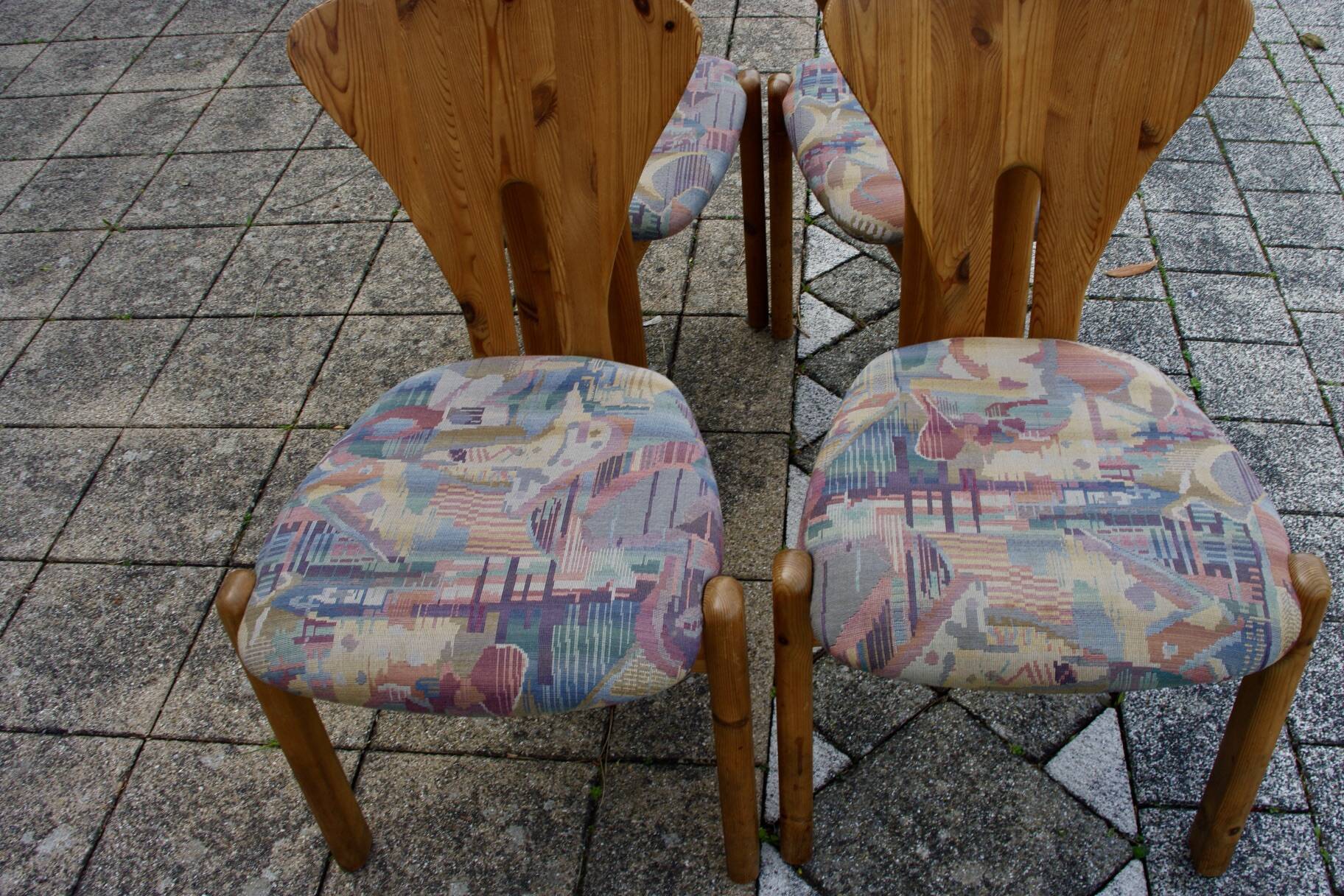 Set of 4 vintage swedish solid pine chairs 1960
