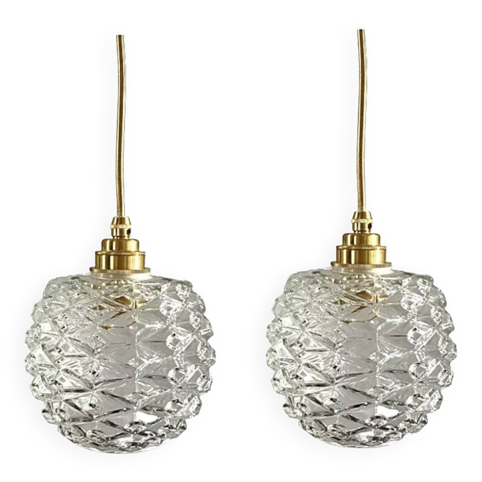 Set of two vintage portable lamps in chiseled glass