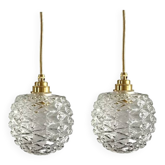 Set of two vintage portable lamps in chiseled glass