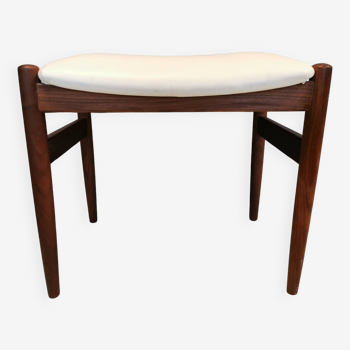 Stool from the 1970s, produced by Spøttrup Denmark. teak wood and white imitation leather