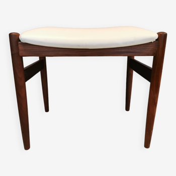 Tabouret en teck et simili-cuir blanc par Spøttrup, Danemark 1970