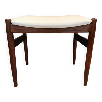 Stool from the 1970s, produced by Spøttrup Denmark. teak wood and white imitation leather