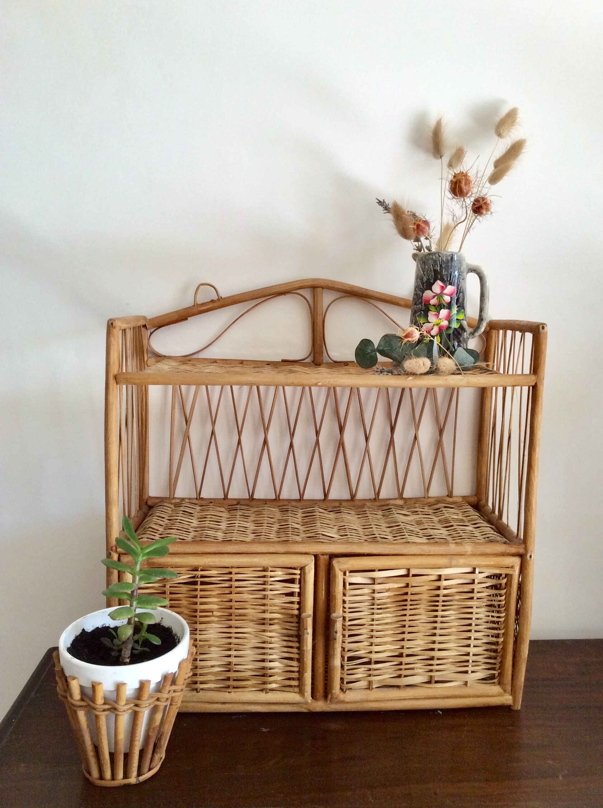 Vintage wicker wall shelf