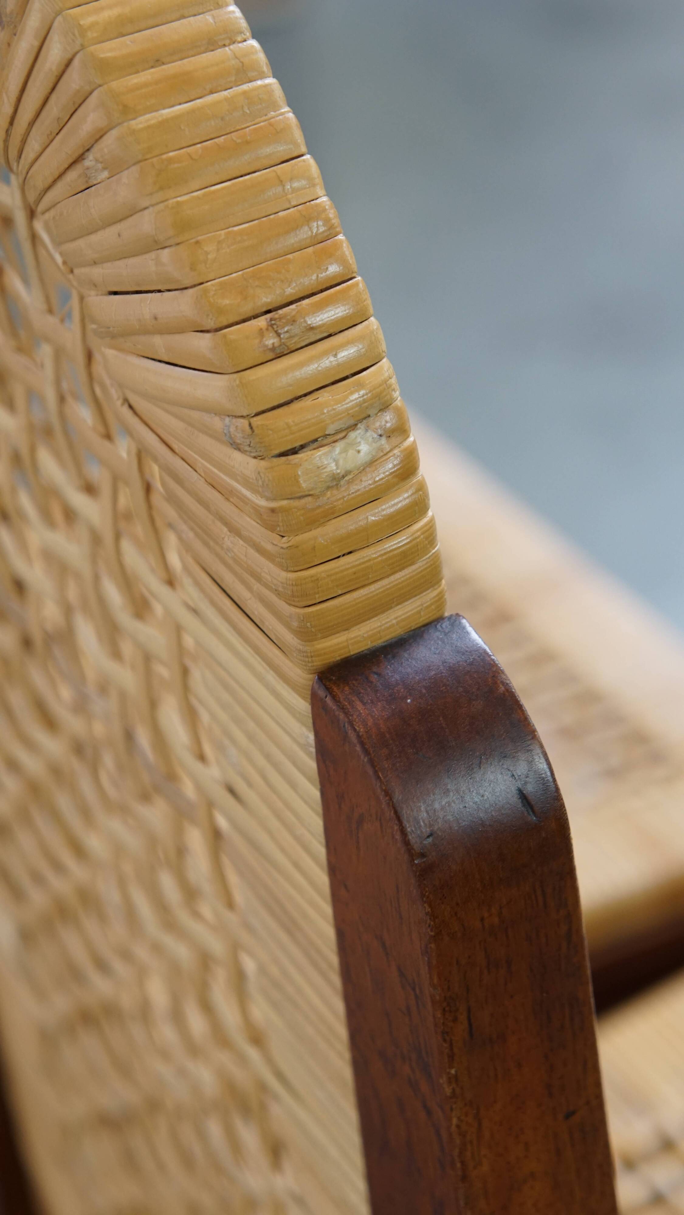 Set of 2 Wooden Art Deco Dining Chairs with Woven Cane Seat and Backrest