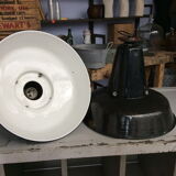 Hanging reflectolux mazda in black enamelled sheet metal.