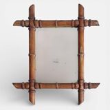 French Faux Bamboo Wall Mirror, Aged Patina, Circa 1900s