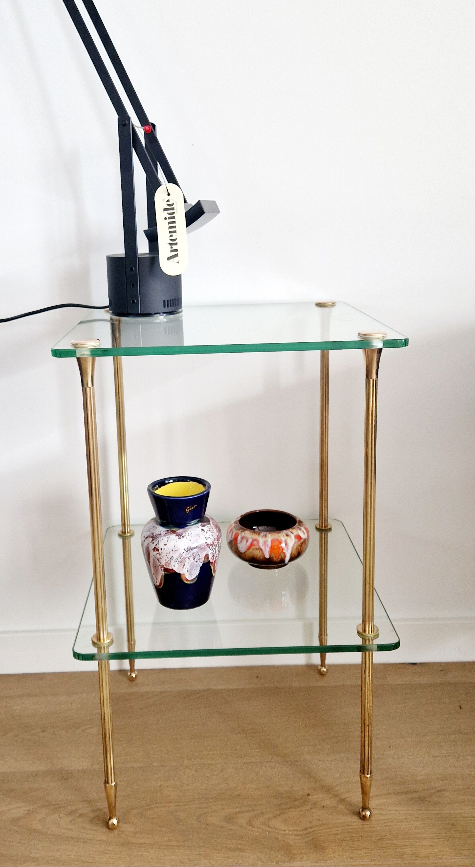 Glass and brass side table 70s