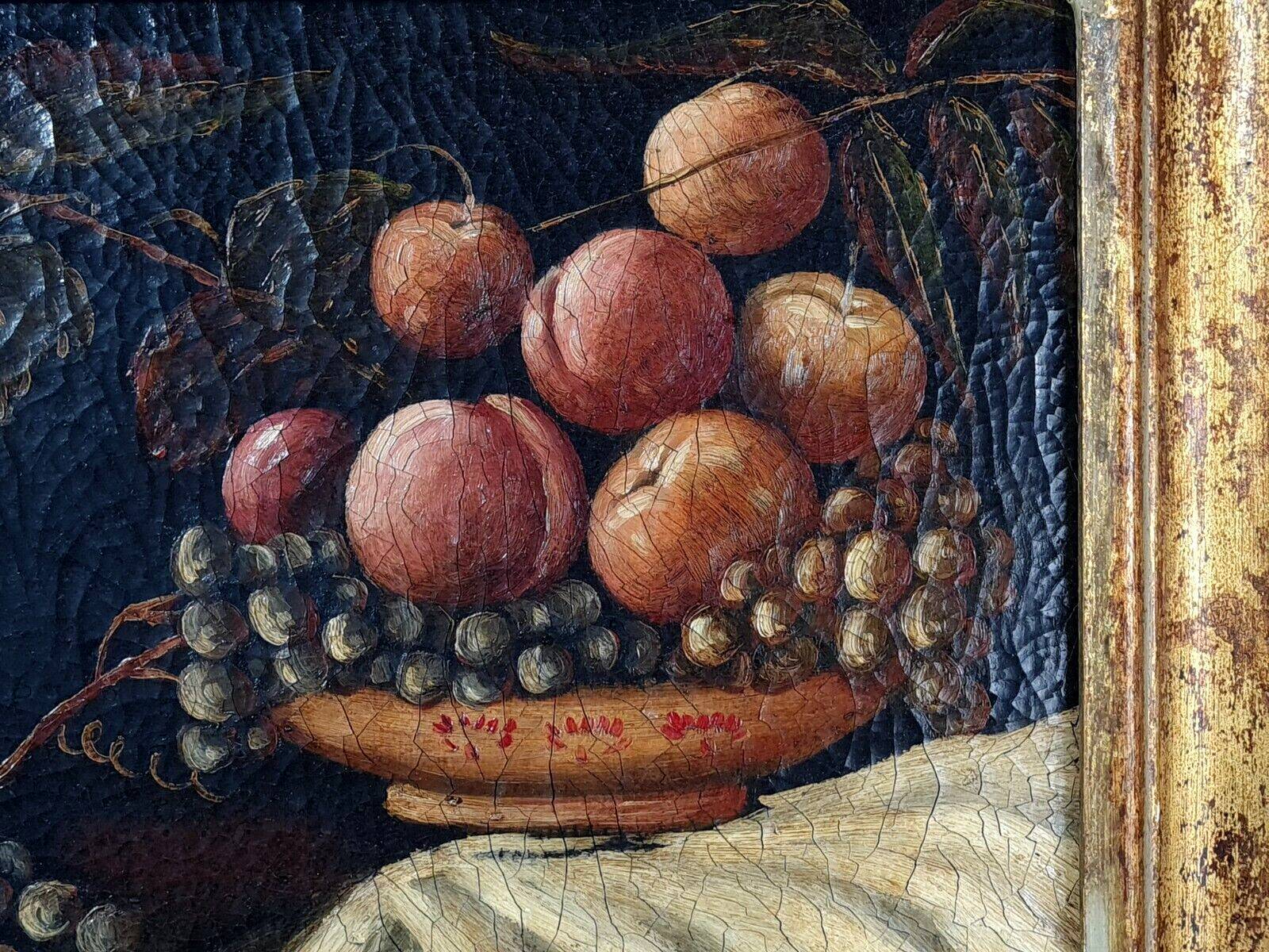 Still life with fruits nineteenth century signed frame wood gold leaf