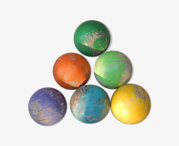 Set de 6 boules de pétanque en bois pour enfants 70s