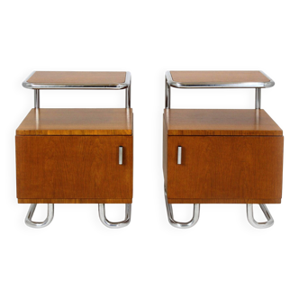 Restored Bauhaus Bedside Tables by Hynek Gottwald, 1930s, Set of 2