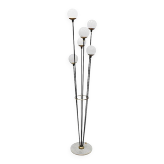 Mid Modern Stilnovo Floor Lamp, Black Iron & Marble, Italian Design, 1950s
