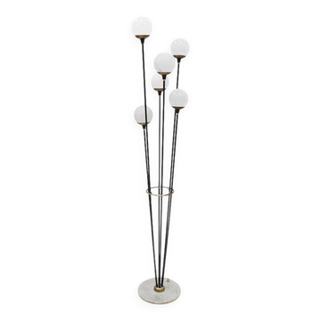Mid Modern Stilnovo Floor Lamp, Black Iron & Marble, Italian Design, 1950s