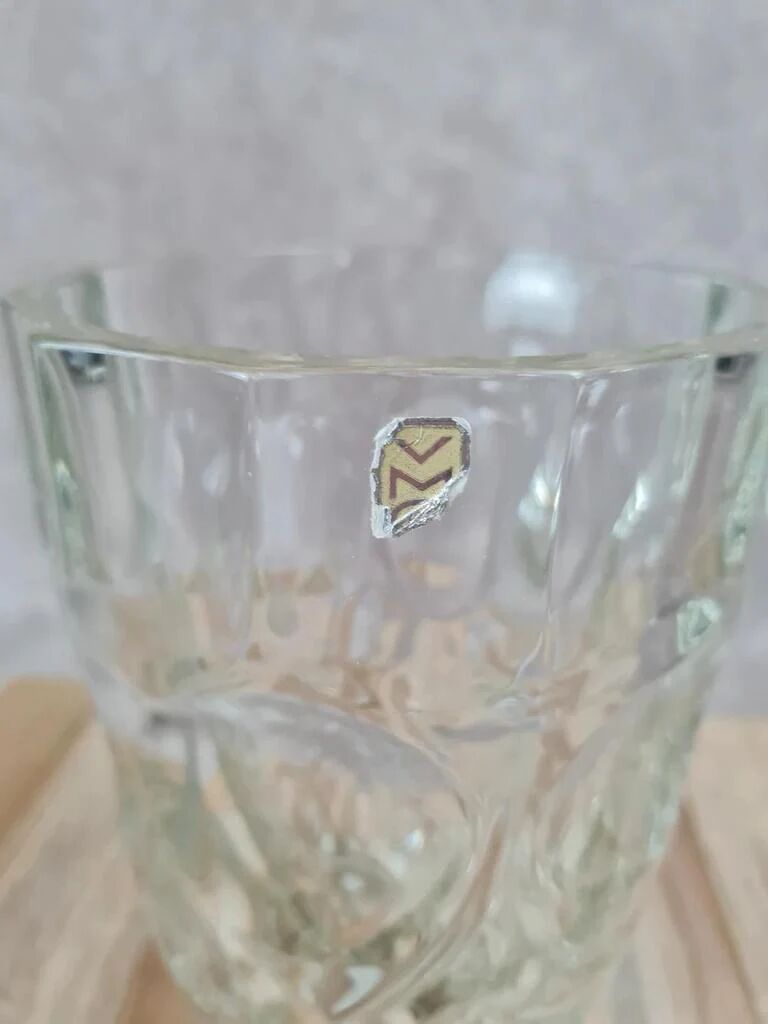 Thick vintage glass vase from the 70s – geometric design