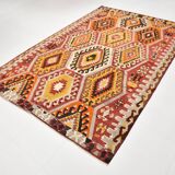 6x9 Large Geometric Style Multicolor Style Wool Vintage Kilim Rug,182x283cm