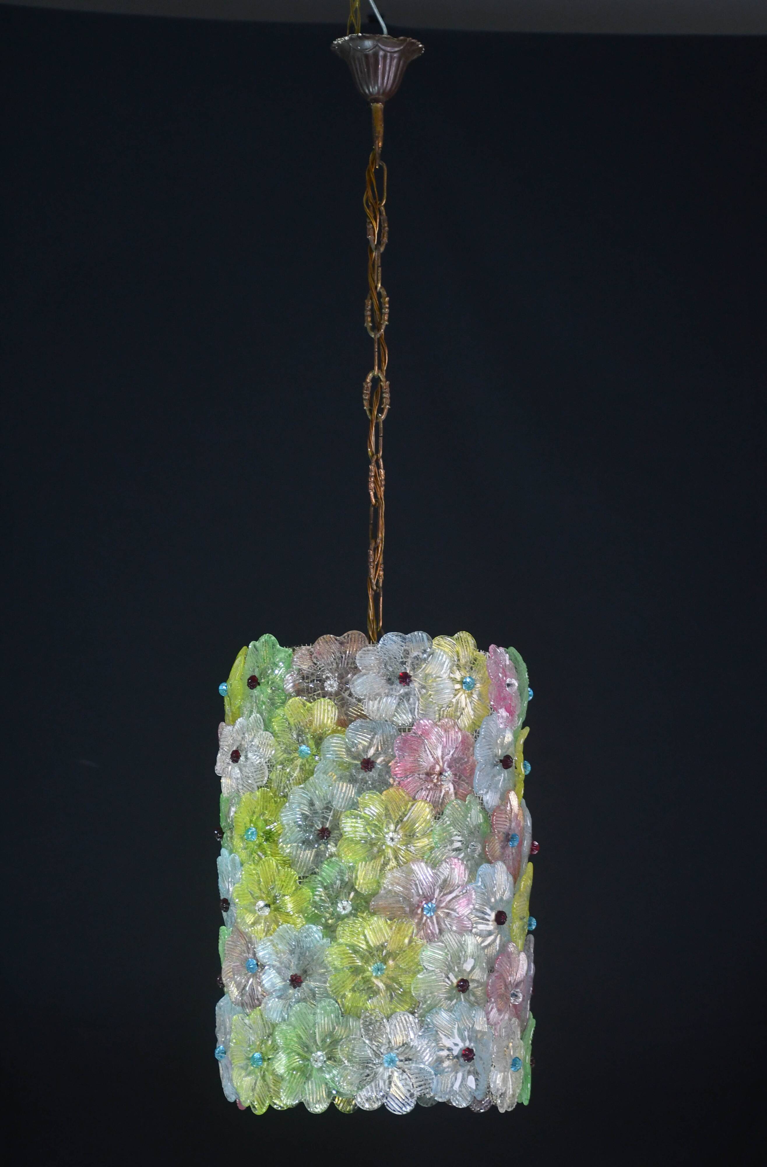 Amazing Vintage Multicolor Murano Glass Flower Chandelier by Seguso