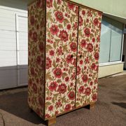 Armoire - penderie - Ancienne - Bois - Tissu Floral - Artisanal