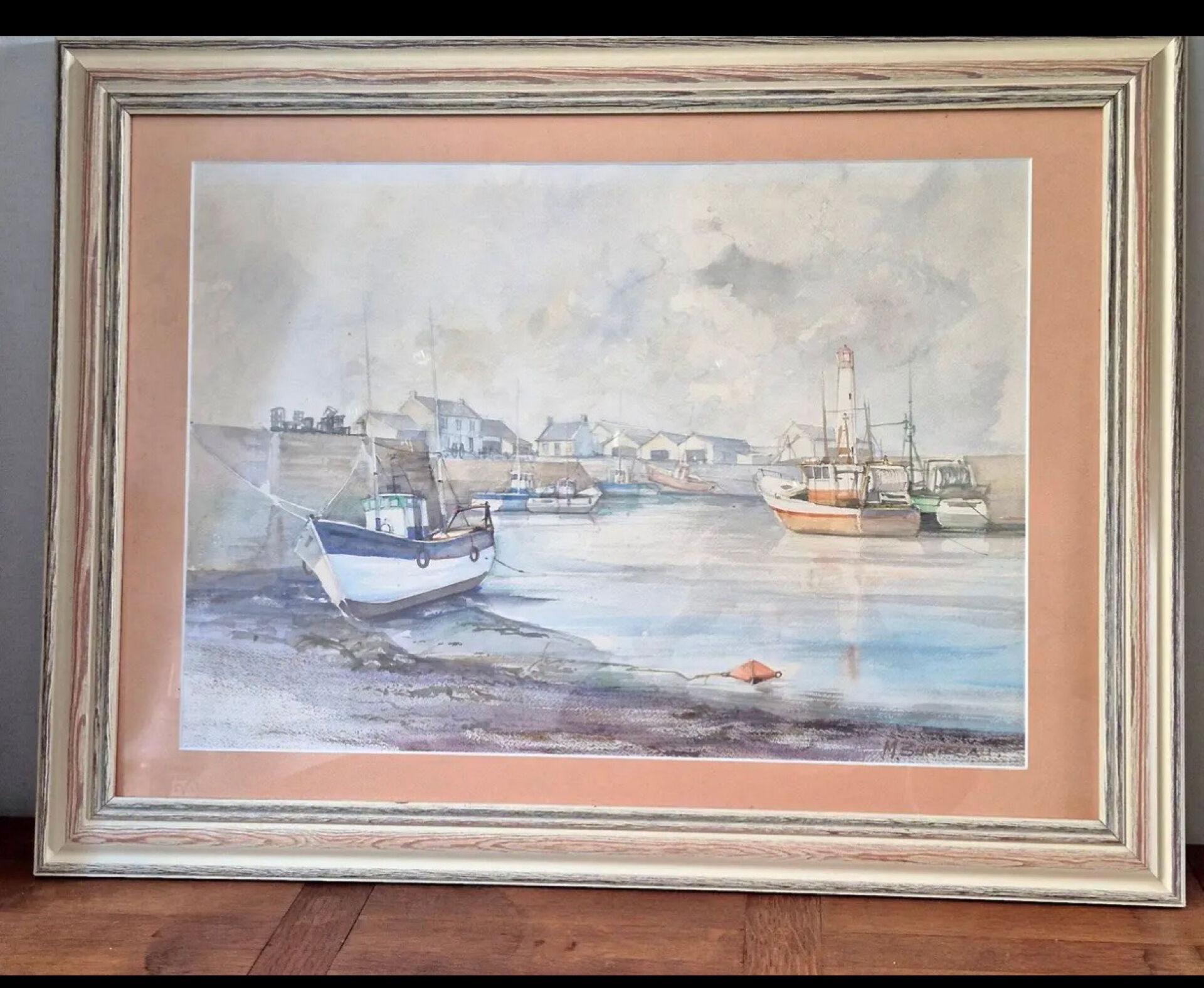Watercolour – Fishing port – Signed Michel Burbeau?