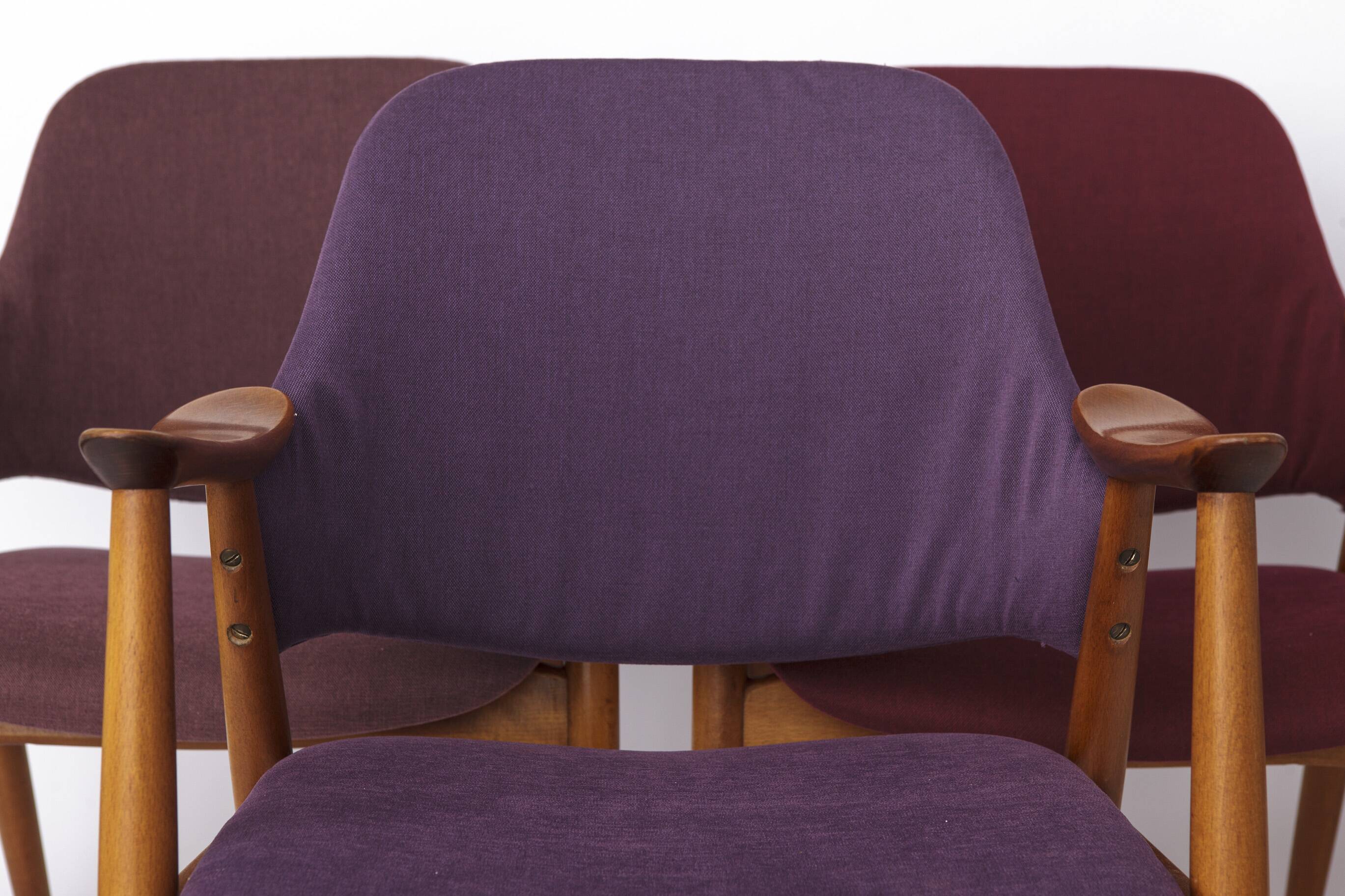 Vintage Lounge Chairs Set of 4, Germany 1960s, Beech Wood, Newly Upholstery