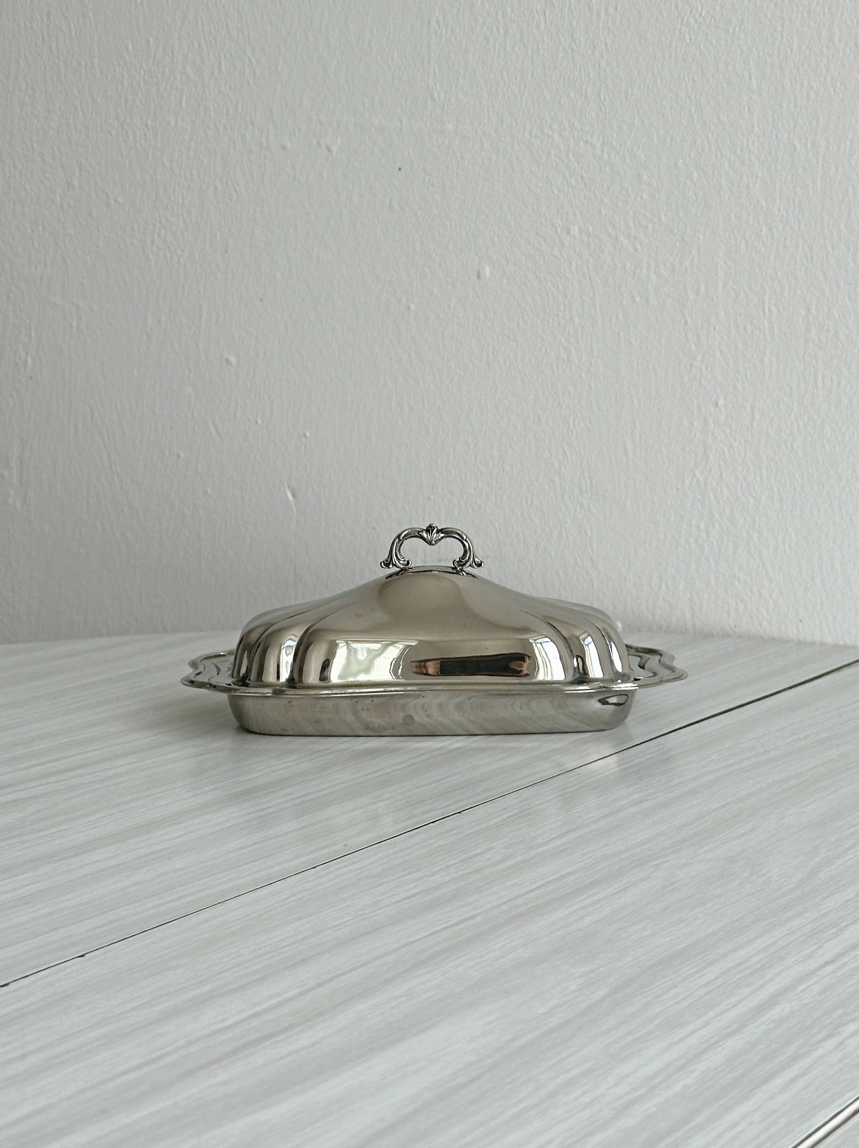 Antique silver-plated stainless steel butter dish