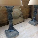 Paire de lampes en verre bleuté