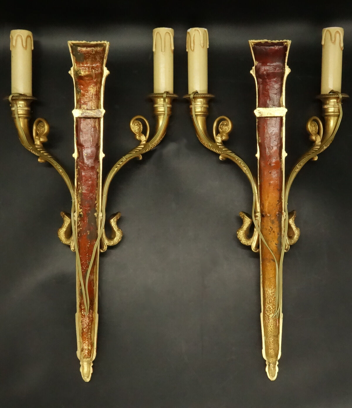 Pair of sconces with quiver and eagle heads style Restoration of the nineteenth