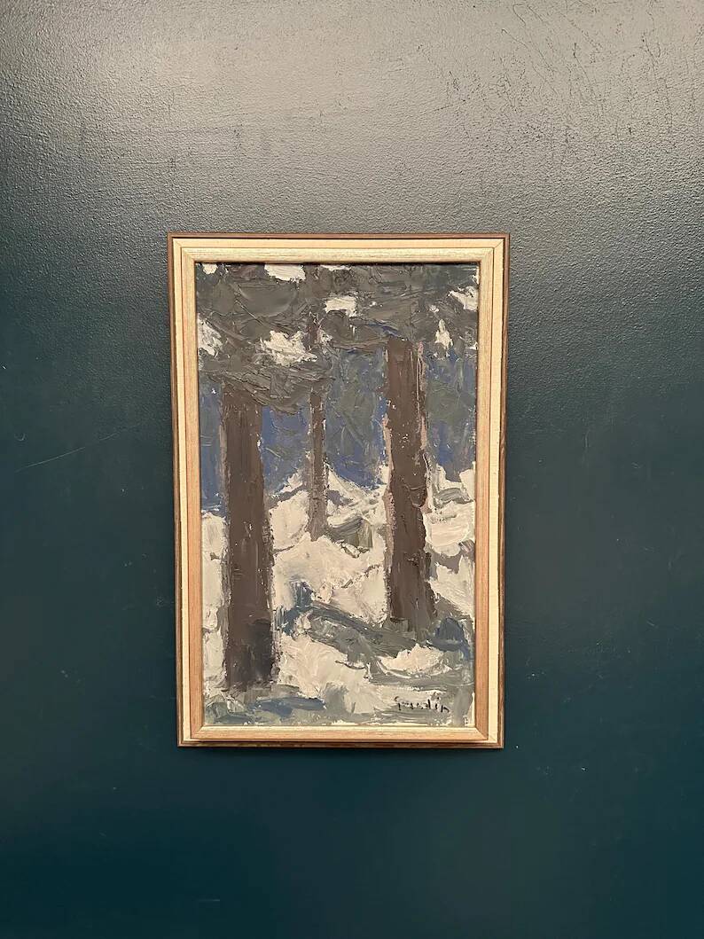 Original Vintage Swedish Oil on Panel – “Tre träd” by Svän Grandin – Signed – Vintage & Framed
