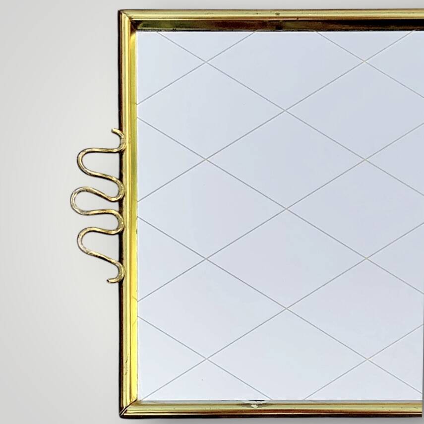 Antique gold metal mirror tray – gold diamond decoration