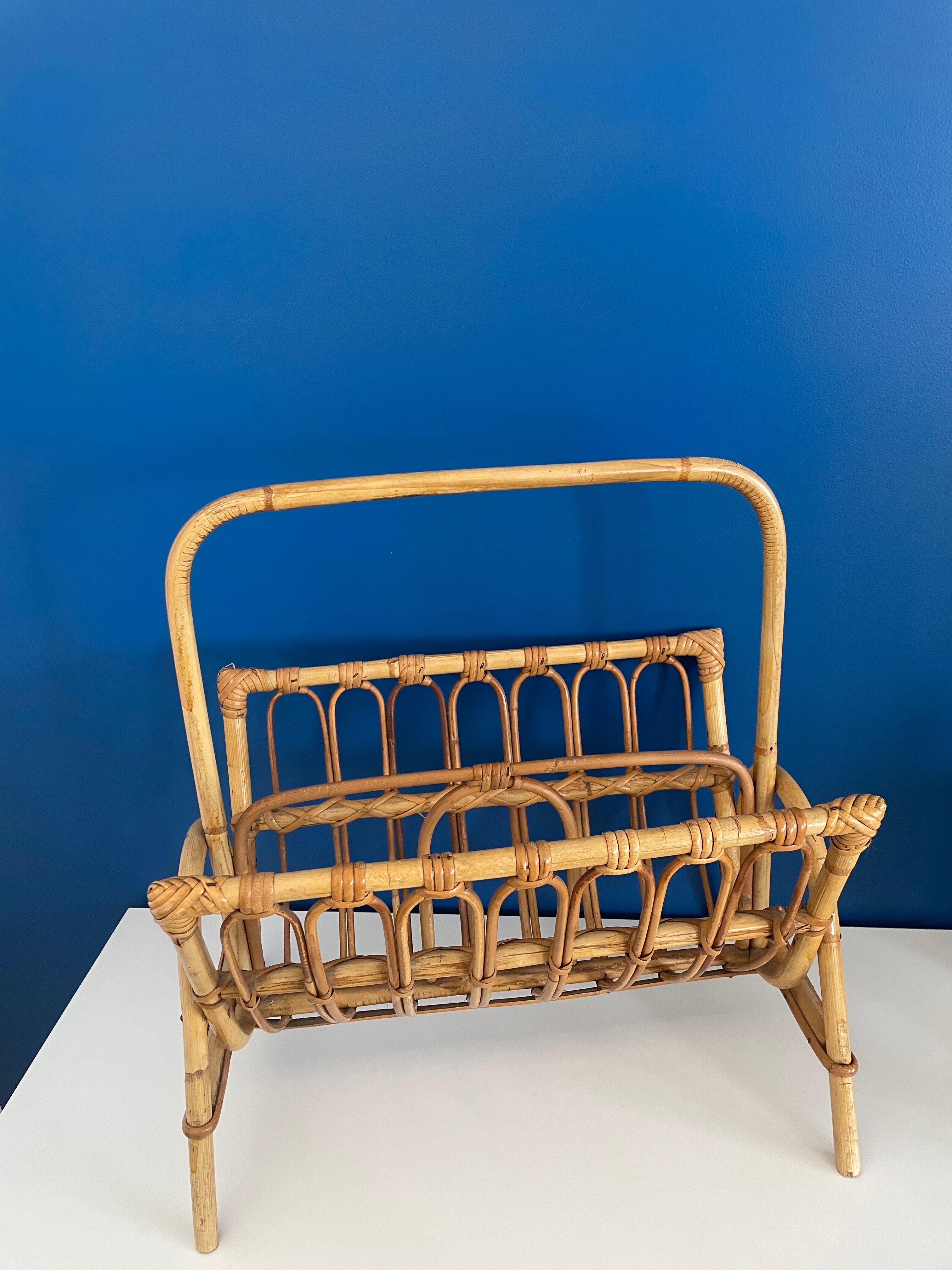 Vintage rattan magazine holder