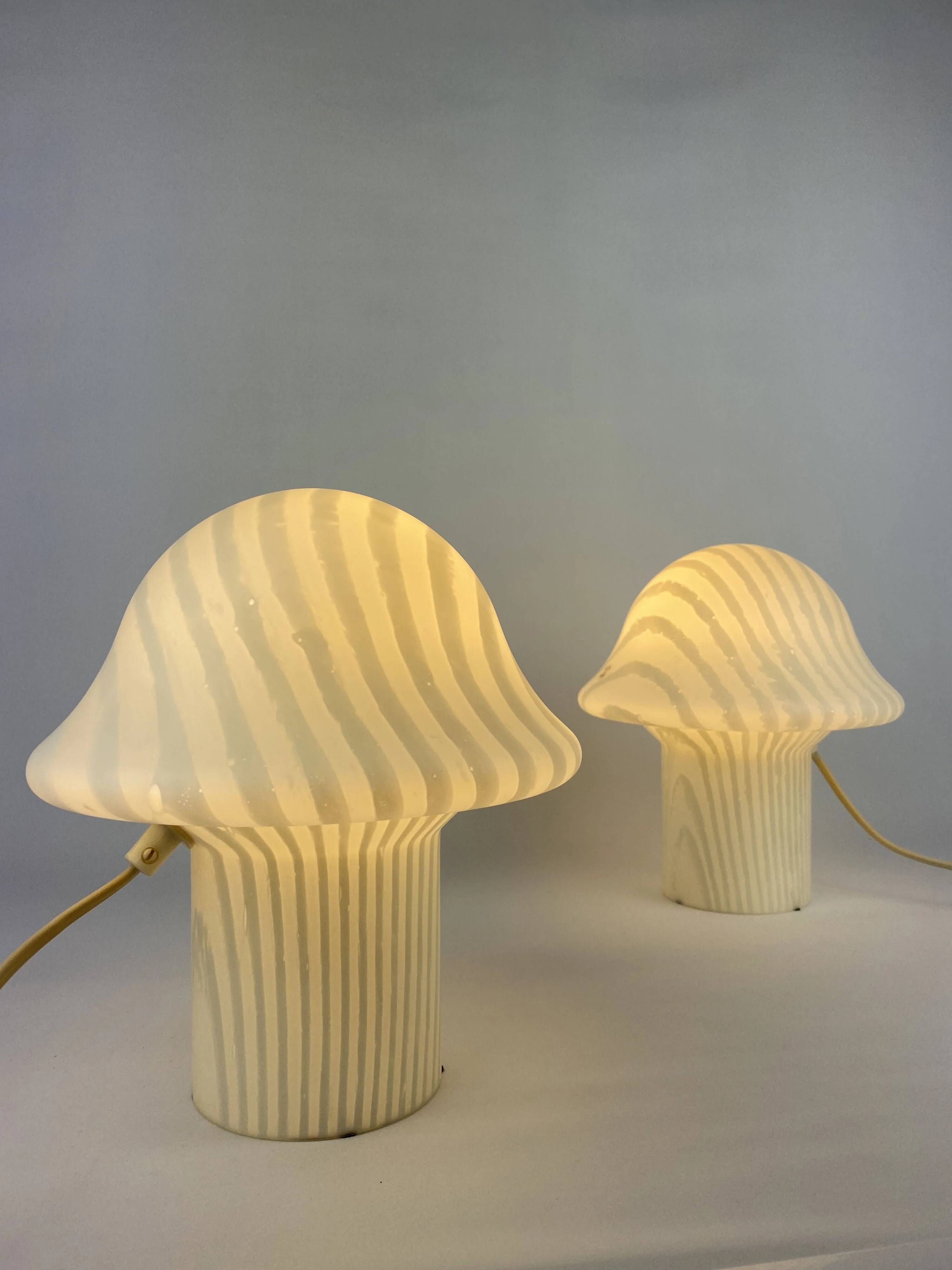 Mushroom table lamp by Peill and Putzler in striped glass, 1970.