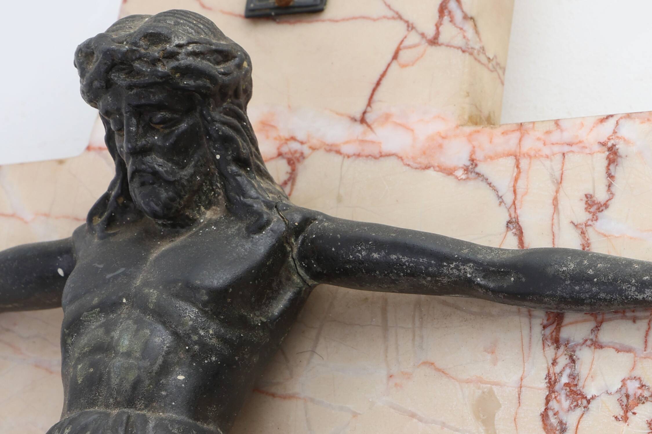 Belgian Bronze and Marble Crucifix, circa 1920