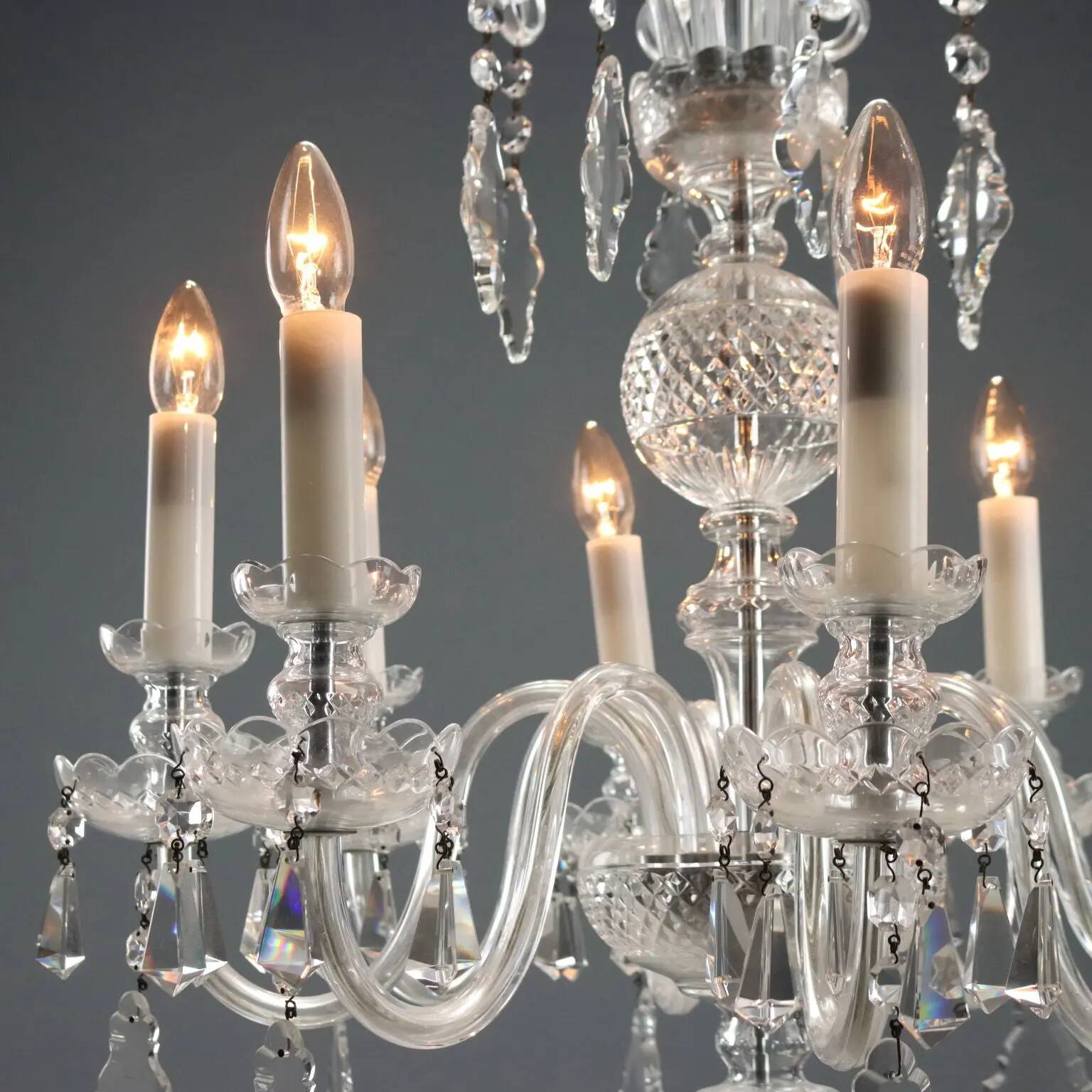 Antique Bohemian crystal chandelier with 8 lights, 20th century.