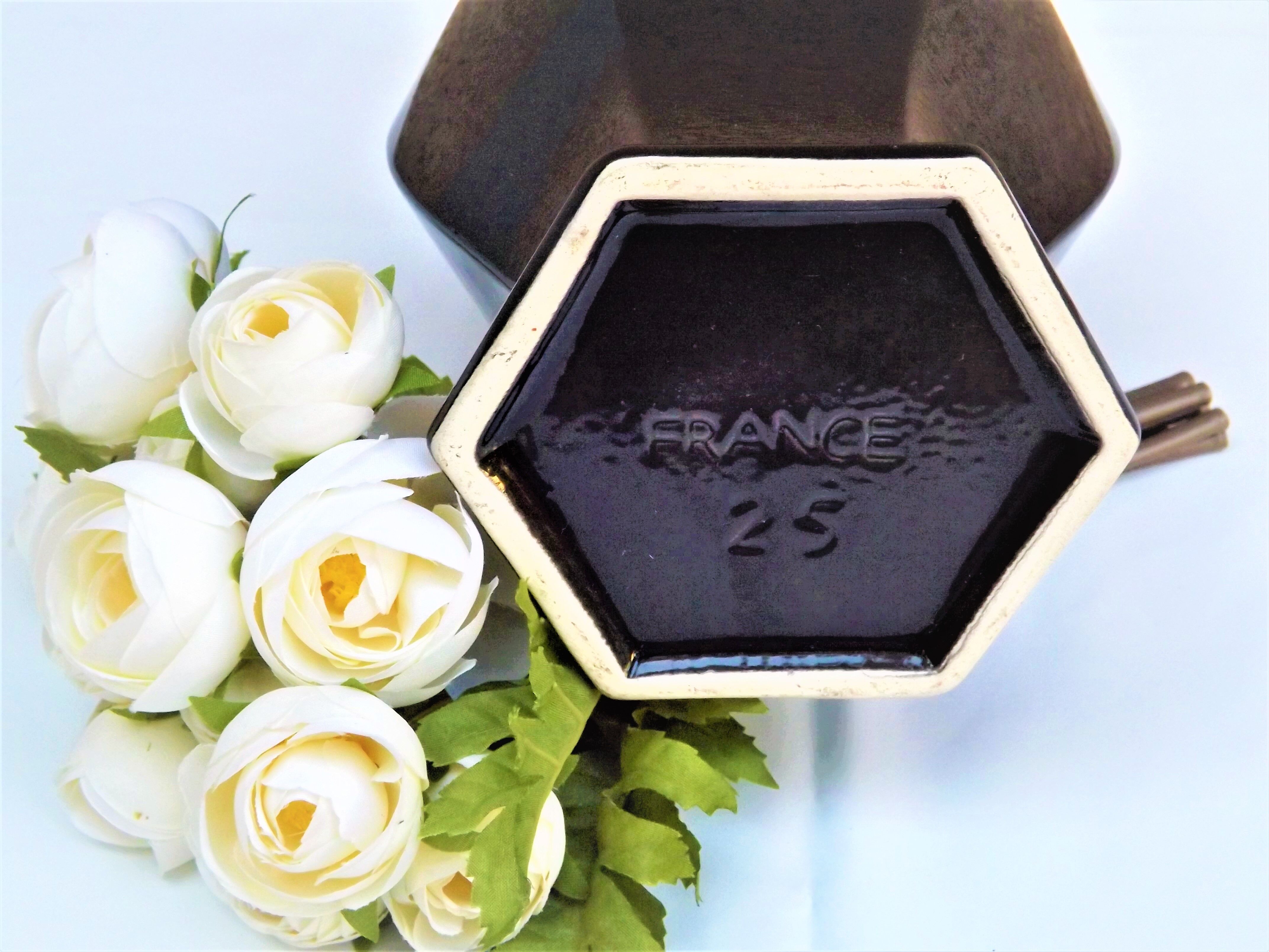 Hexagonal ceramic vase enamelled black France